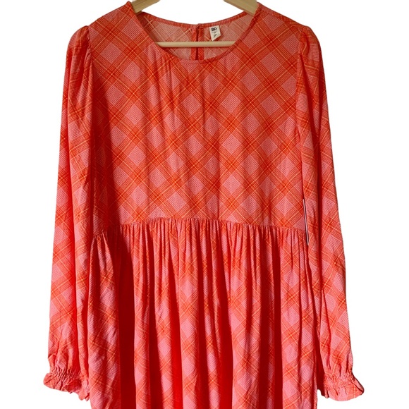 NWT BP Pink Orange Flannel Print Long Sleeve Knee Length Dress Size M - Picture 2 of 13